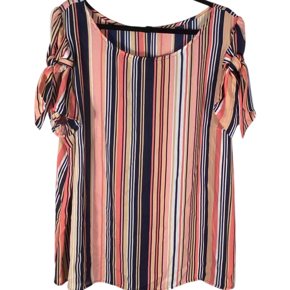 Striped Blouse With Ties On Sleeves